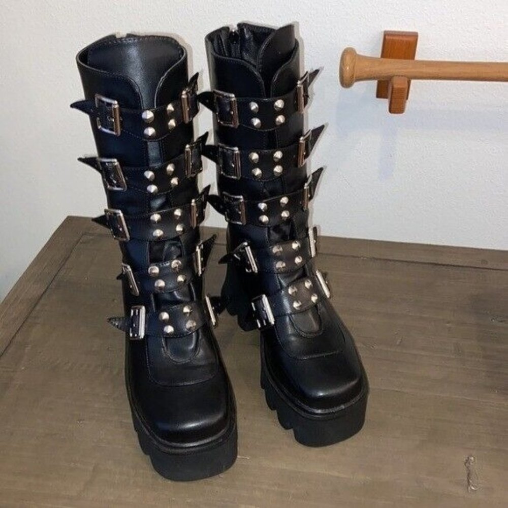 Gothic Black biker punk boots Size 9/9.5M Unisex